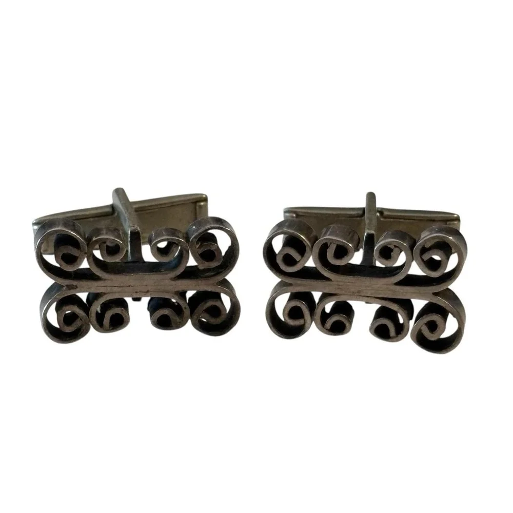 VTG Taxco‎ Mexico Cufflinks Sterling Silver 925 Unique Open Scroll Loop Design